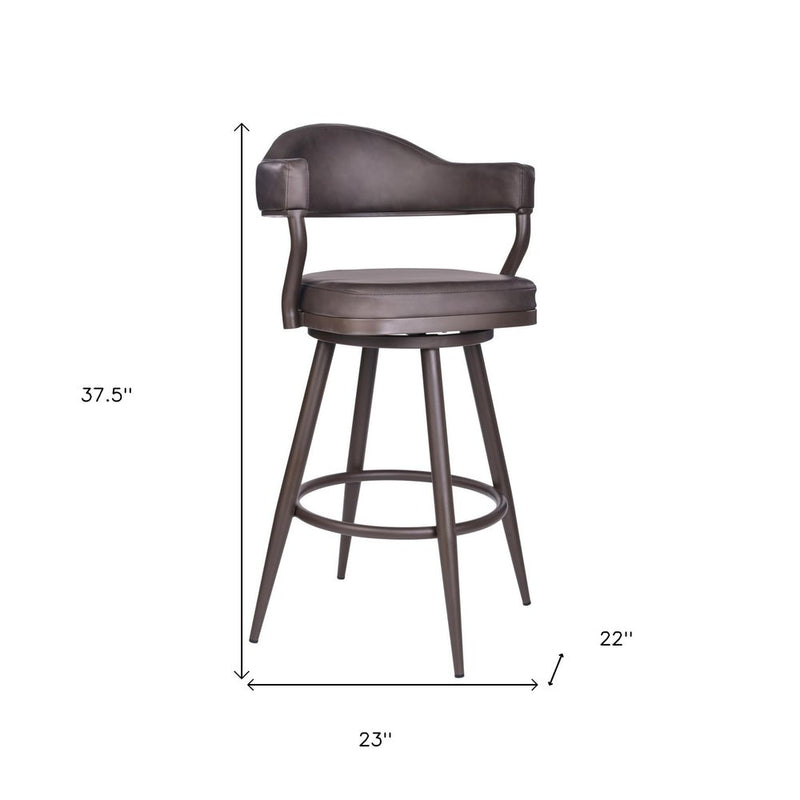 26" Brown Faux Leather and Iron Counter Height Swivel Bar Chair