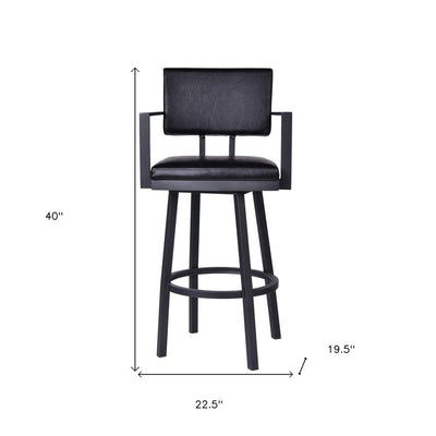 26" Black Faux Leather and Iron Counter Height Swivel Bar Chair