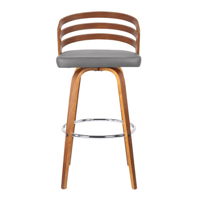 30" Gray and Brown Fabric and Iron Low Back Bar Height Swivel Bar Chair