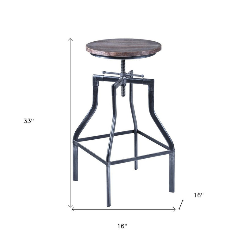 27" Brown And Gray Iron Backless Adjustable Height Bar Chair