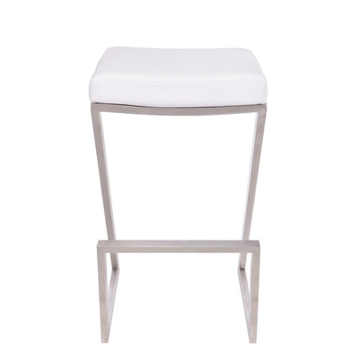 26" White And Silver Iron Backless Counter Height Bar Chair
