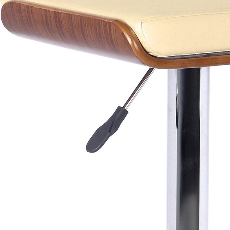 Cream and Silver Fabric and Iron Backless Adjustable Height Bar Chair