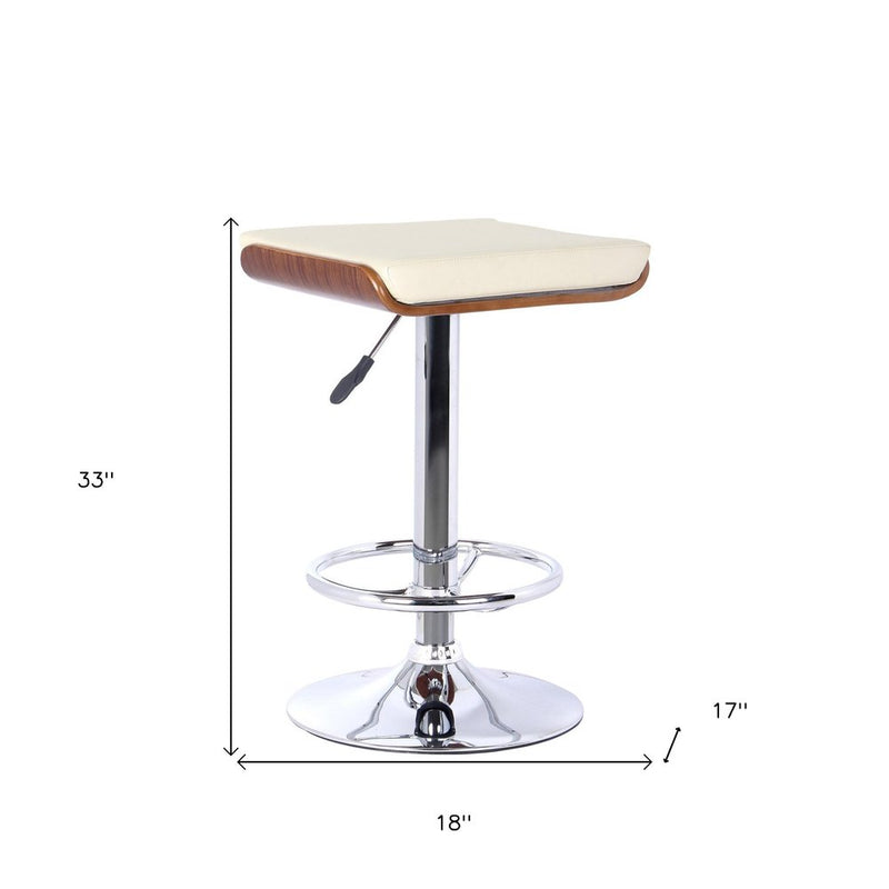 Cream and Silver Fabric and Iron Backless Adjustable Height Bar Chair