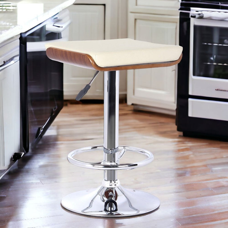 Cream and Silver Fabric and Iron Backless Adjustable Height Bar Chair