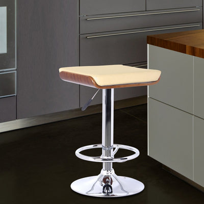 Cream and Silver Fabric and Iron Backless Adjustable Height Bar Chair