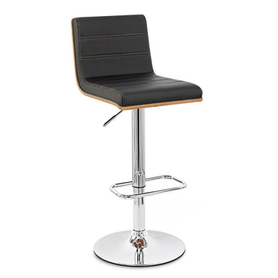 Black and Silver Fabric and Iron Low Back Adjustable Height Swivel Bar Chair