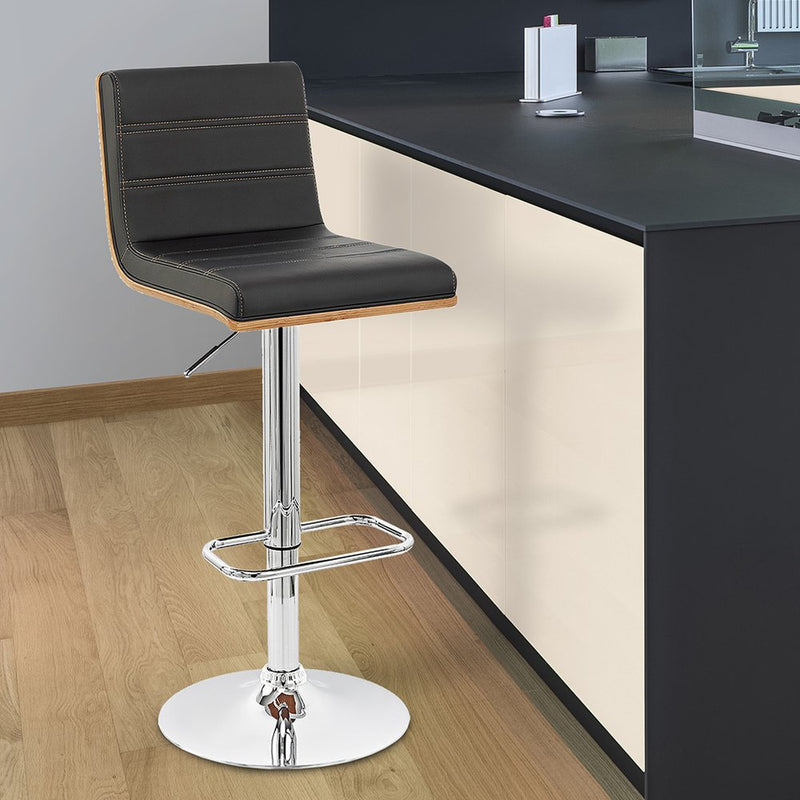 Black and Silver Fabric and Iron Low Back Adjustable Height Swivel Bar Chair