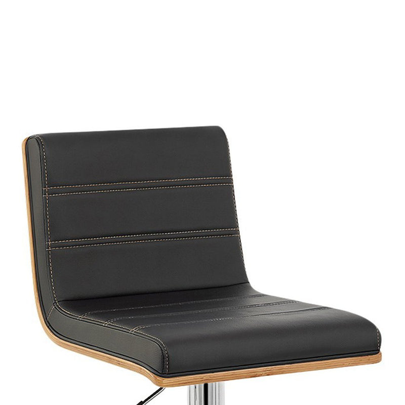 Black and Silver Fabric and Iron Low Back Adjustable Height Swivel Bar Chair