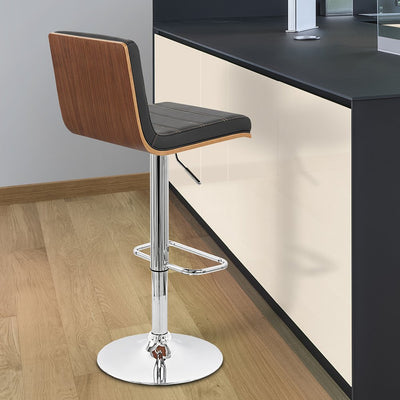 Black and Silver Fabric and Iron Low Back Adjustable Height Swivel Bar Chair