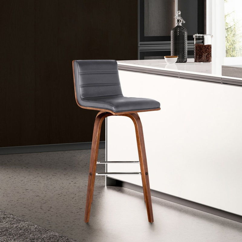 26" Gray and Brown Fabric and Solid Wood Low Back Counter Height Swivel Bar Chair