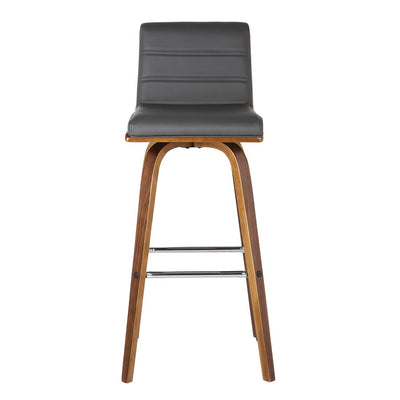 26" Gray and Brown Fabric and Solid Wood Low Back Counter Height Swivel Bar Chair