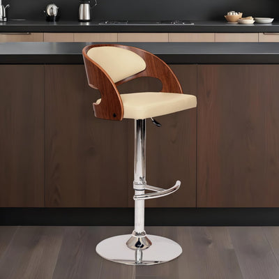 Black And Silver Faux Leather And Chrome Low Back Adjustable Height Swivel Bar Chair