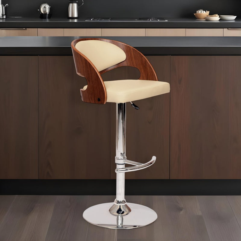 Black And Silver Faux Leather And Chrome Low Back Adjustable Height Swivel Bar Chair