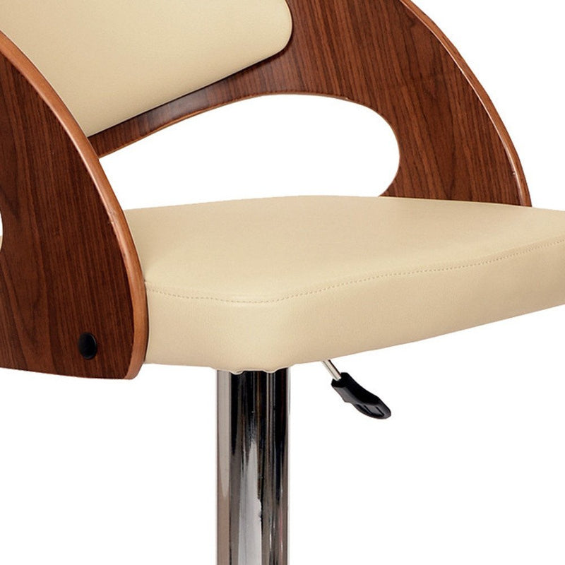 Black And Silver Faux Leather And Chrome Low Back Adjustable Height Swivel Bar Chair
