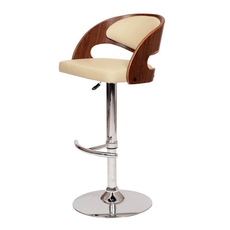 Black And Silver Faux Leather And Chrome Low Back Adjustable Height Swivel Bar Chair