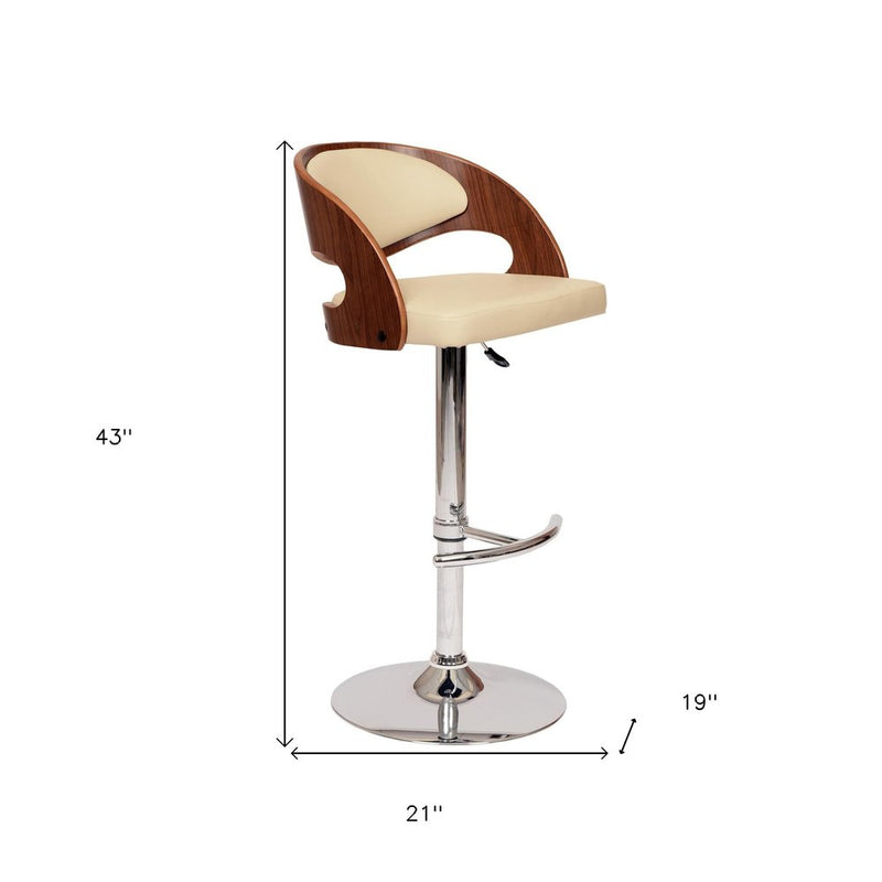 Black And Silver Faux Leather And Chrome Low Back Adjustable Height Swivel Bar Chair