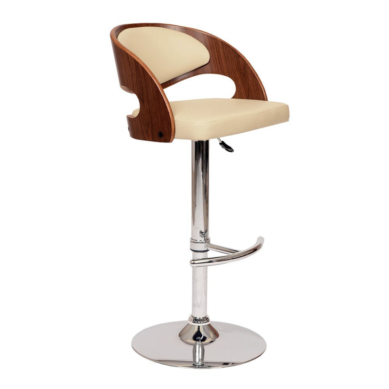 Black And Silver Faux Leather And Chrome Low Back Adjustable Height Swivel Bar Chair