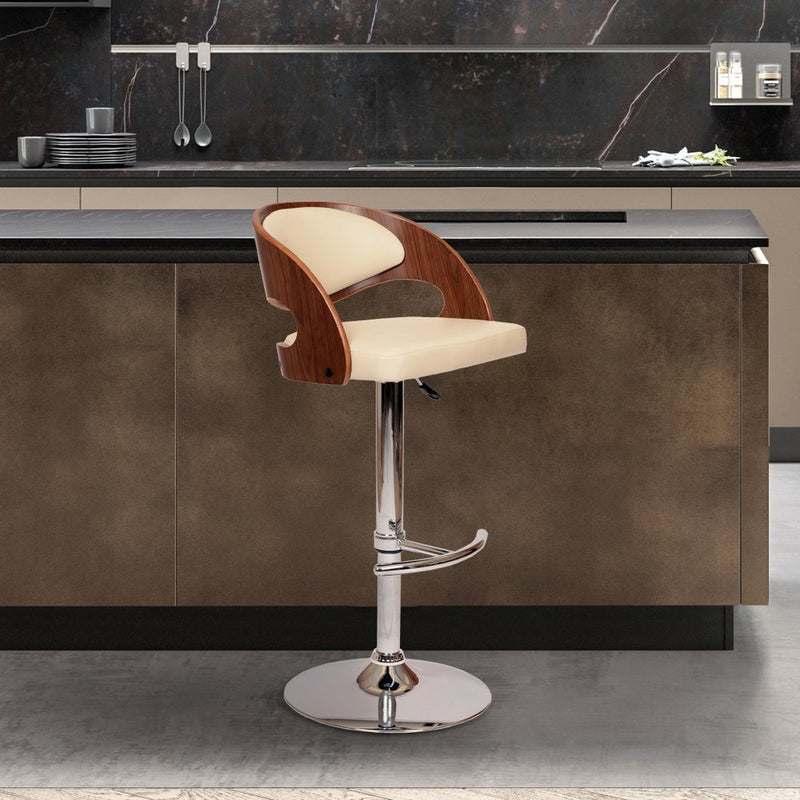 Black And Silver Faux Leather And Chrome Low Back Adjustable Height Swivel Bar Chair