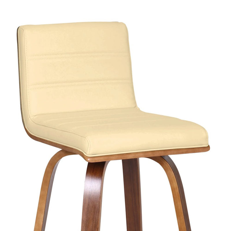 26" Cream and Brown Fabric and Iron Low Back Counter Height Swivel Bar Chair