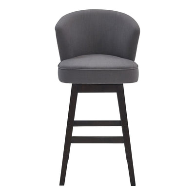 31" Gray And Espresso Solid Wood Swivel Low Back Bar Height Bar Chair