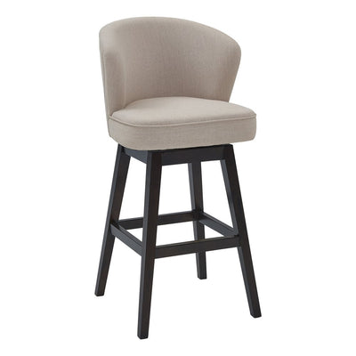 31" Tan And Espresso Solid Wood Swivel Low Back Bar Height Bar Chair