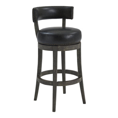 31" Onyx and Gray Faux Leather and Solid Wood Low Back Bar Height Swivel Bar Chair