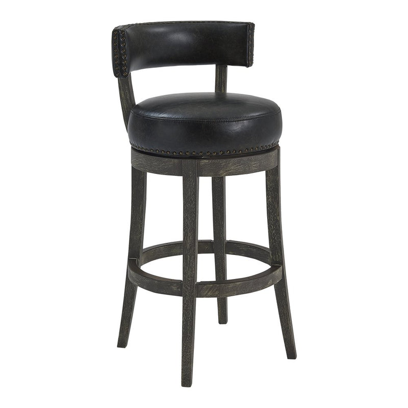 31" Onyx and Gray Faux Leather and Solid Wood Low Back Bar Height Swivel Bar Chair