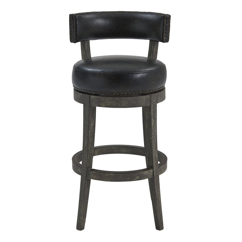 31" Onyx and Gray Faux Leather and Solid Wood Low Back Bar Height Swivel Bar Chair