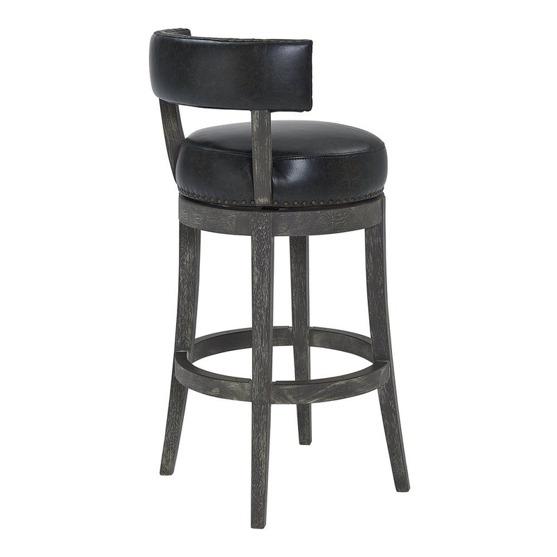 31" Onyx and Gray Faux Leather and Solid Wood Low Back Bar Height Swivel Bar Chair