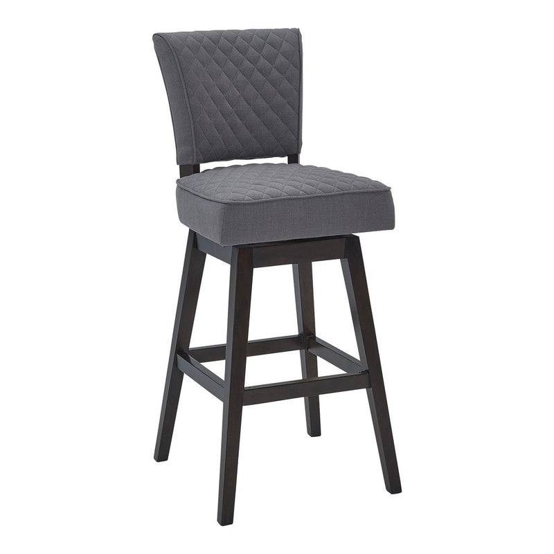 26" Gray and Espresso Fabric and Solid Wood Counter Height Swivel Bar Chair