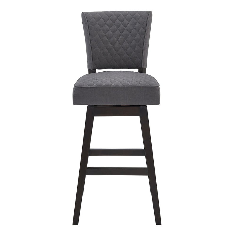 26" Gray and Espresso Fabric and Solid Wood Counter Height Swivel Bar Chair