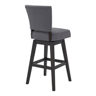 26" Gray and Espresso Fabric and Solid Wood Counter Height Swivel Bar Chair