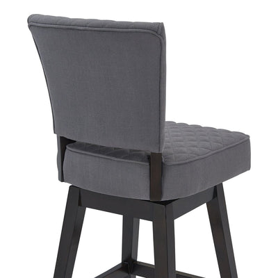 26" Gray and Espresso Fabric and Solid Wood Counter Height Swivel Bar Chair