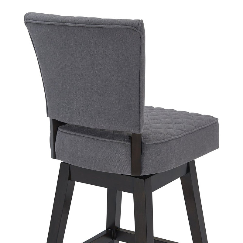 26" Gray and Espresso Fabric and Solid Wood Counter Height Swivel Bar Chair