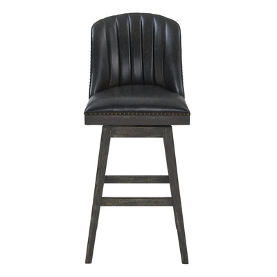 26" Brown and Gray Faux Leather and Solid Wood Counter Height Swivel Bar Chair