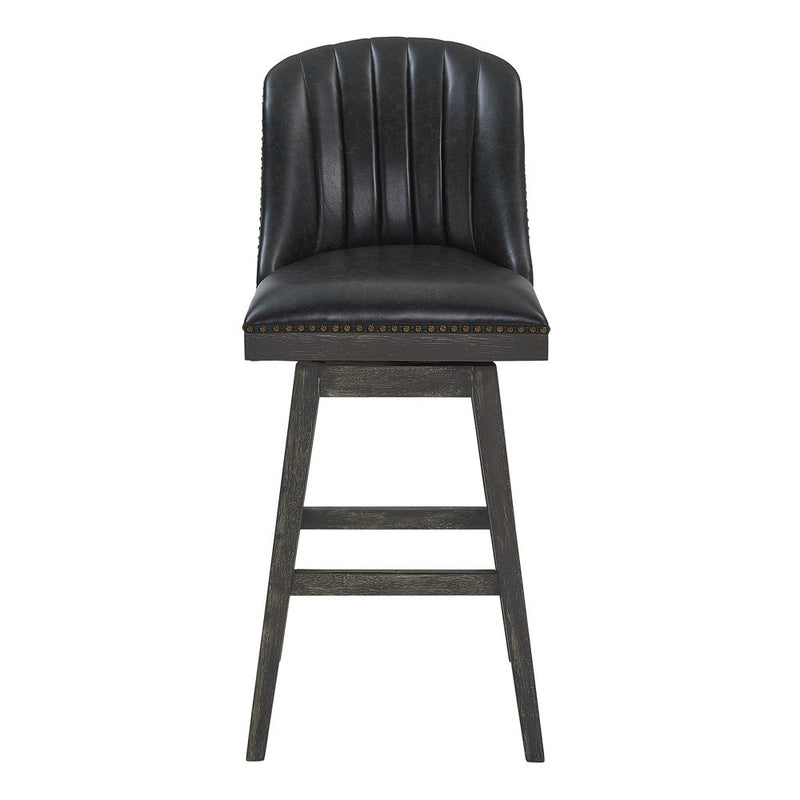 26" Brown and Gray Faux Leather and Solid Wood Counter Height Swivel Bar Chair