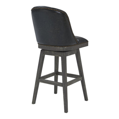 26" Brown and Gray Faux Leather and Solid Wood Counter Height Swivel Bar Chair