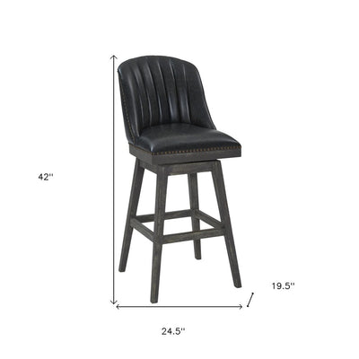 26" Brown and Gray Faux Leather and Solid Wood Counter Height Swivel Bar Chair