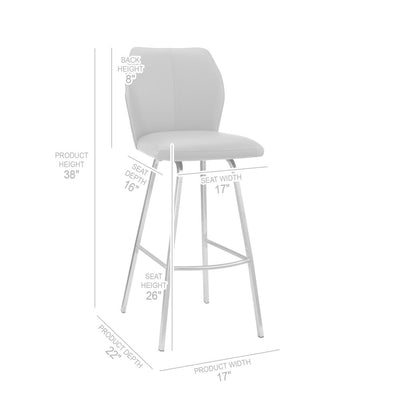 26" White And Silver Faux Leather And Iron Counter Height Bar Chair