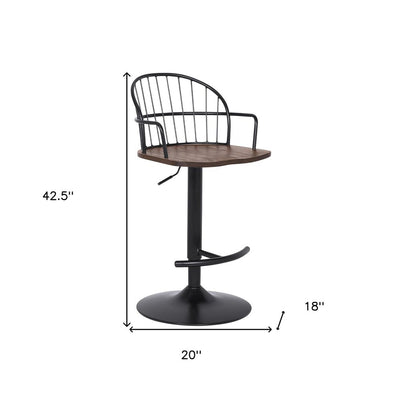 23" Brown And Black Iron Low Back Adjustable Height Bar Chair