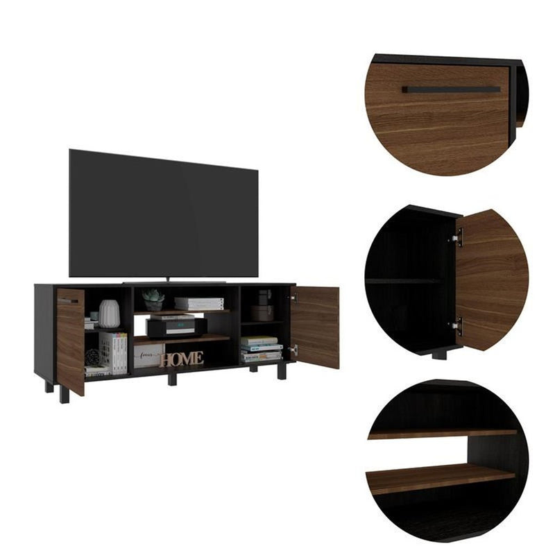 59" Black And Brown Wood TV Stand