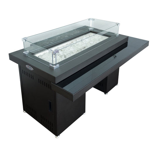 50000 BTU 52" Black And Clear Glass, Steel Propane Rectangular Fire pit table With Cover