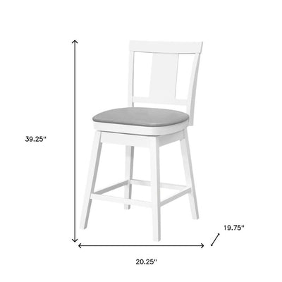 Set of Two 23 " Gray And White Faux Leather And Solid Wood Swivel Counter Height Bar Chairs