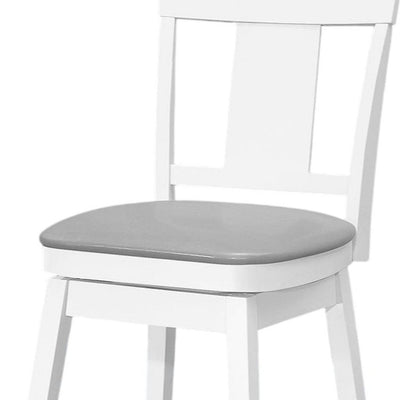 Set of Two 23 " Gray And White Faux Leather And Solid Wood Swivel Counter Height Bar Chairs