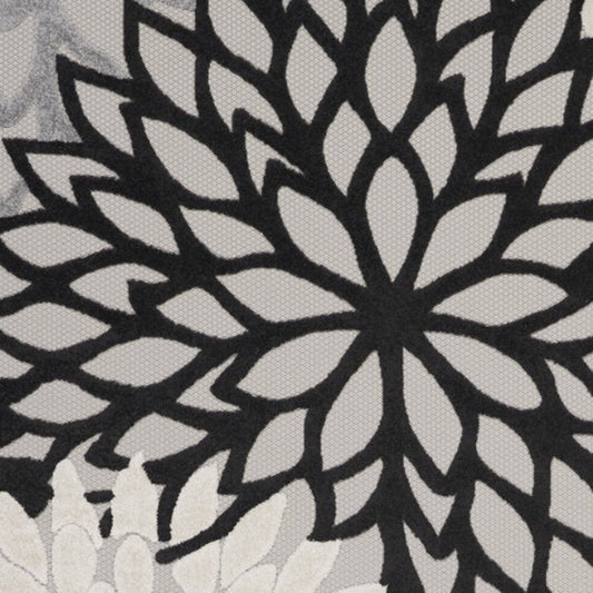 10' X 13' Black And White Floral Indoor Outdoor Area Rug