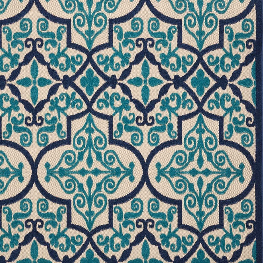 10' X 13' Blue And Ivory Indoor Outdoor Area Rug