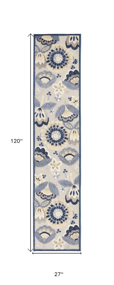 10' Blue And Gray Indoor Outdoor Runner Rug