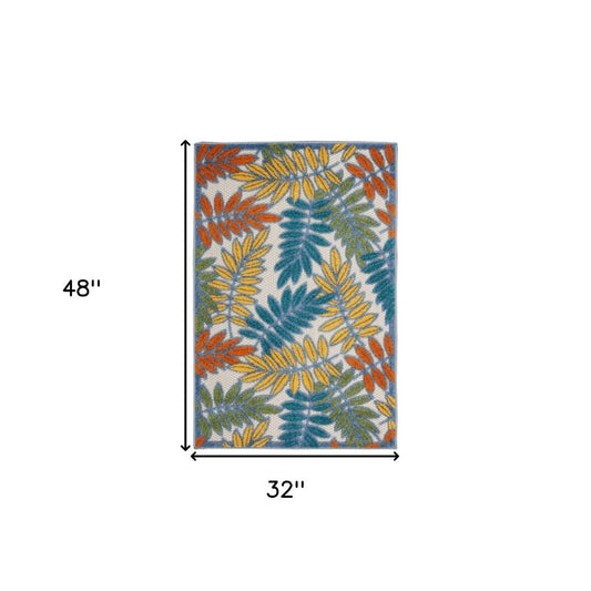 3' X 4' Ivory And Blue Indoor Outdoor Area Rug
