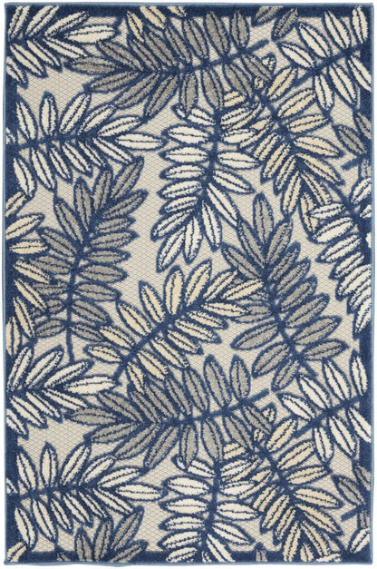 3' X 4' Ivory And Blue Indoor Outdoor Area Rug