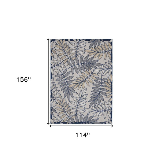 10' X 13' Ivory And Blue Indoor Outdoor Area Rug